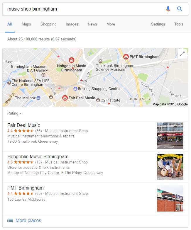 Google Map Results