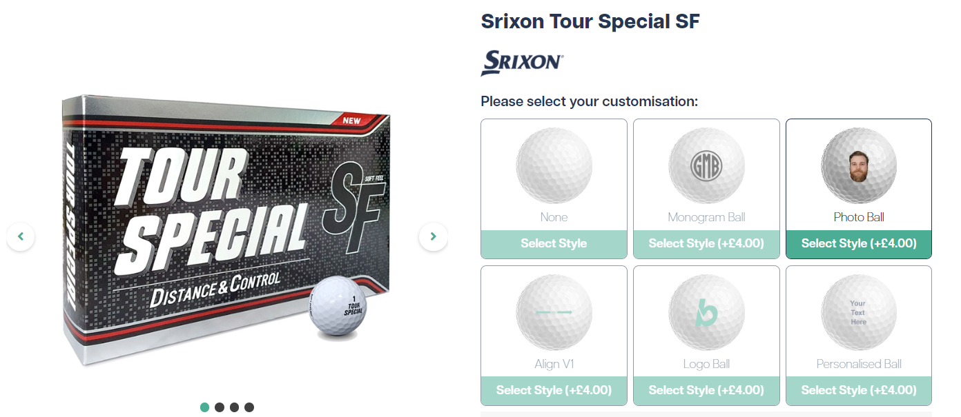 screenshot from bespoke golf ball website