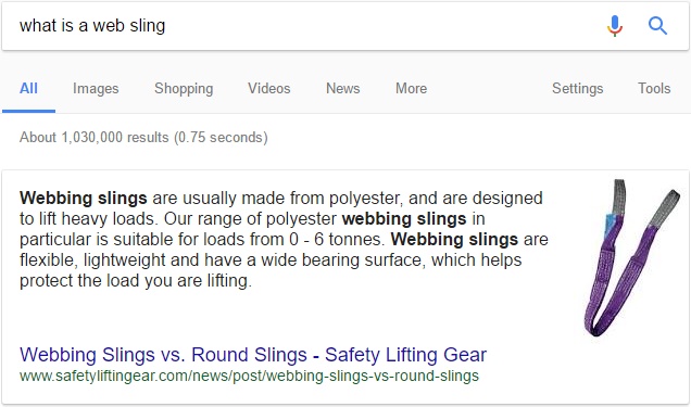 Featured snippet for 'what is a web sling'