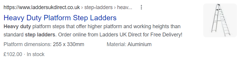 example of a rich snippet for heavy duty step ladders